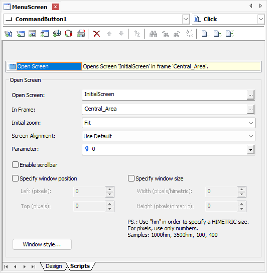 Open Initial Screen