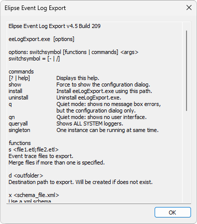 Elipse Event Log Export help window