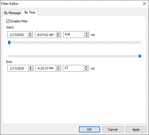 By Time tab of the Filter Editor window