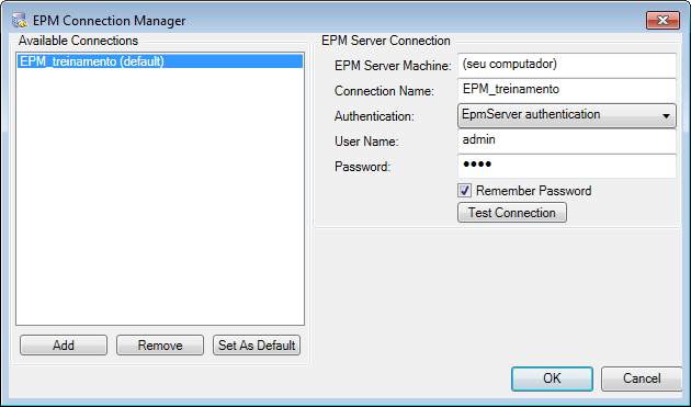 EPM Connection Manager window