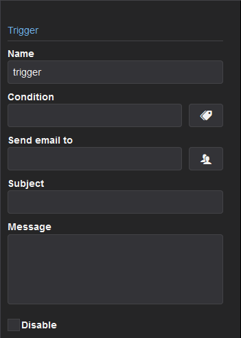 Window to configure an Email Trigger