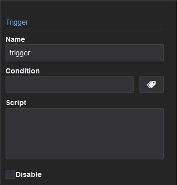 Window to configure a Script Trigger