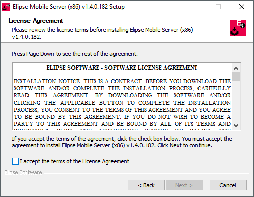 Screen to accept the license terms