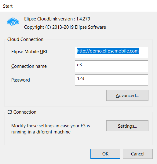 Configuration window of Elipse CloudLink