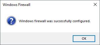 Success message after configuring Windows Firewall