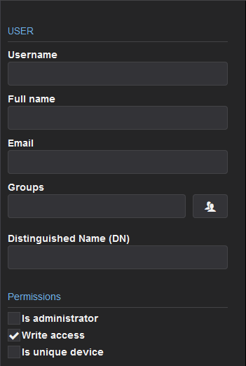 Window to create an LDAP user