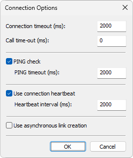 Connection Options window Connection Options window