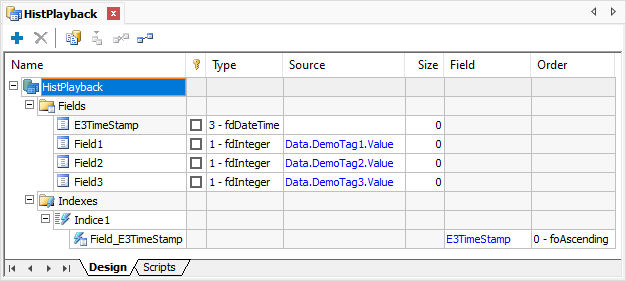 Defining an index for the E3TimeStamp field Defining an index for the E3TimeStamp field