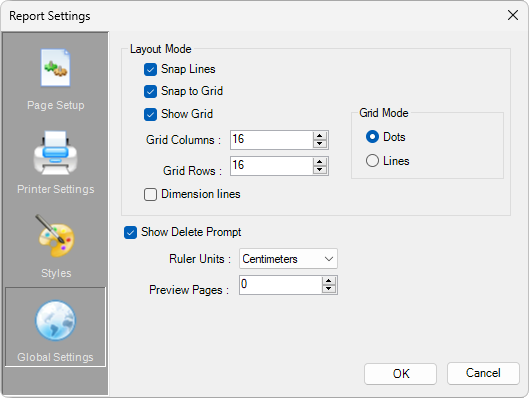 Global Settings tab Global Settings tab