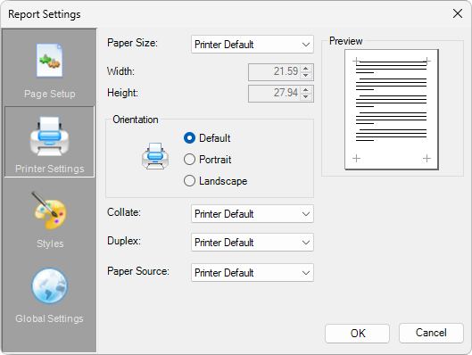 Printer Settings tab Printer Settings tab