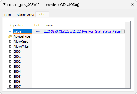 Simple Link in the Value property of Tag Feedback_pos_3CSWI2