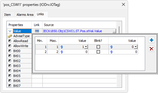 Table Link in the Value property of Tag pos_CSWI1