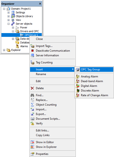 Inserting an OPC Tag Group