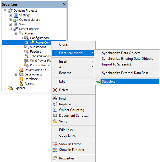 Electrical Model - Statistics option