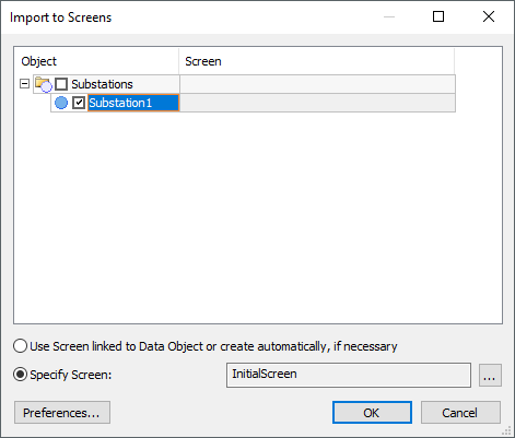 Import to Screens window