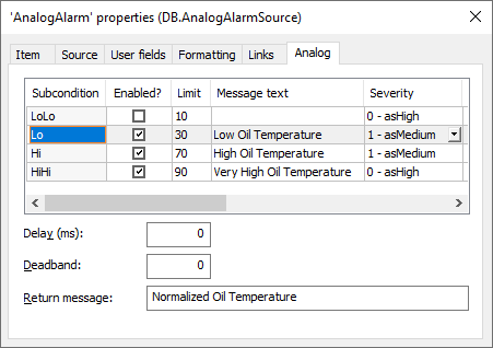 Analog Alarm configuration