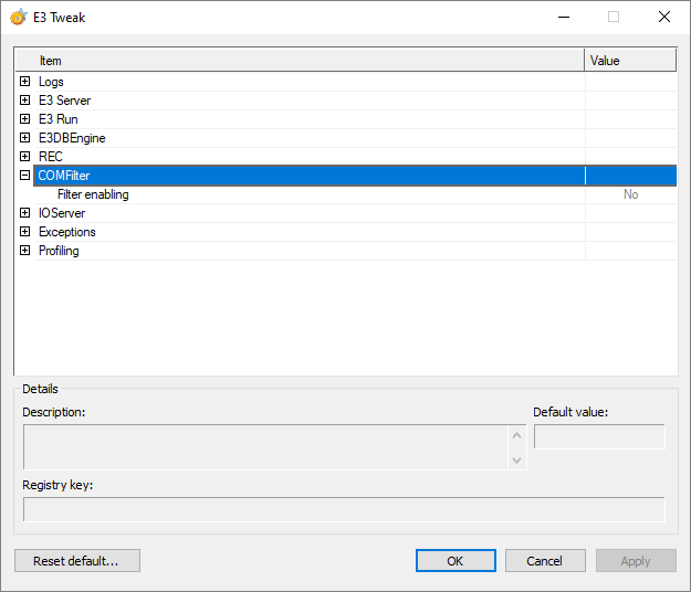 COM filter configuration