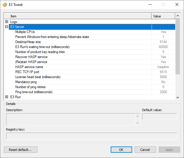 E3 Server configuration