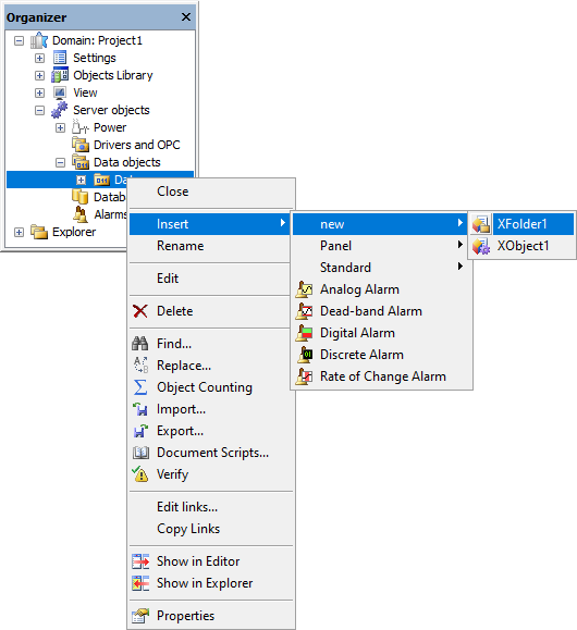Inserting an XFolder in Domain mode Inserting an XFolder in Domain mode