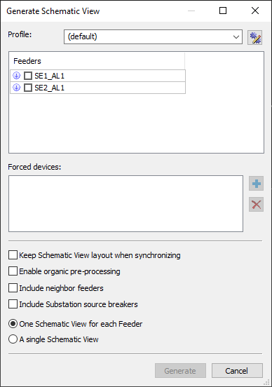 Generate Schematic View window Generate Schematic View window