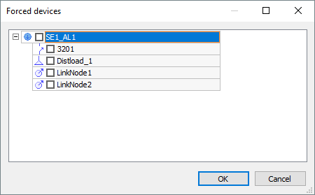 Forced Devices window Forced Devices window