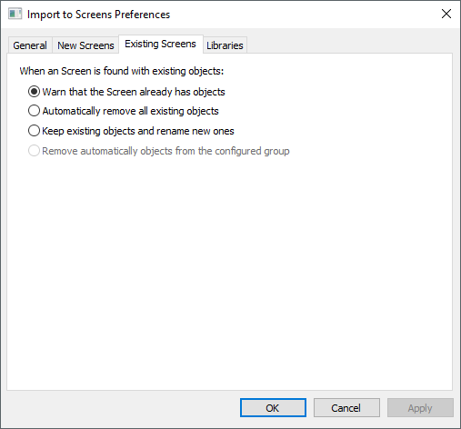 Existing Screens tab Existing Screens tab