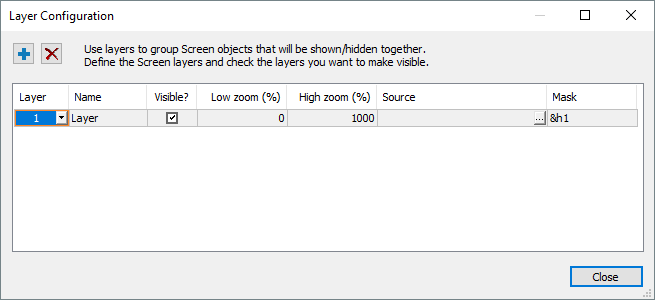 Layer Configuration window Layer Configuration window