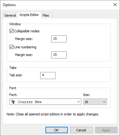 Scripts Editor tab Scripts Editor tab
