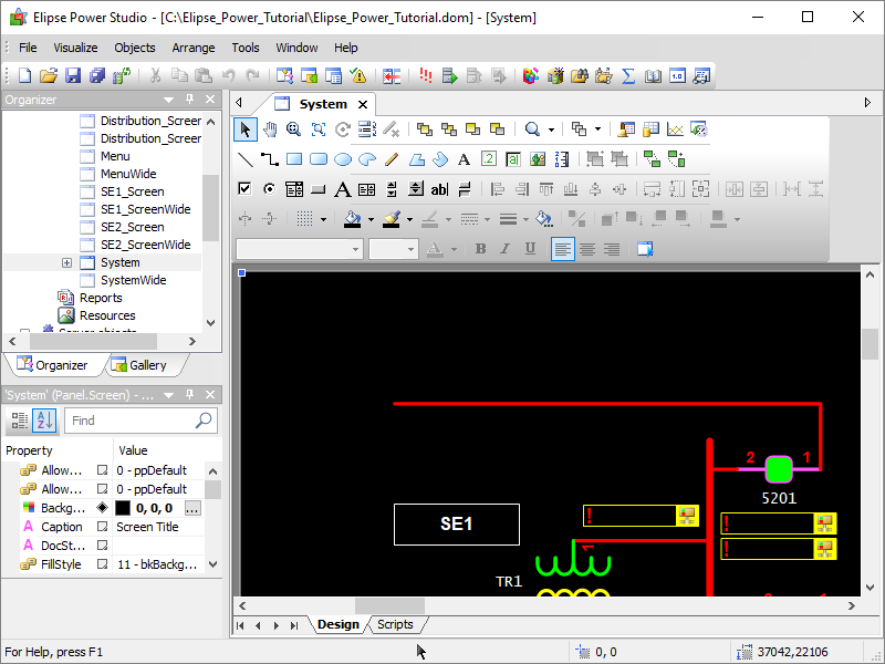 Design tab of a Screen