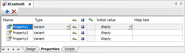 Properties tab of an XControl