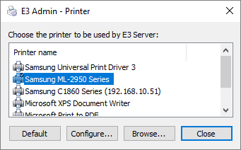 E3 Admin - Printer window