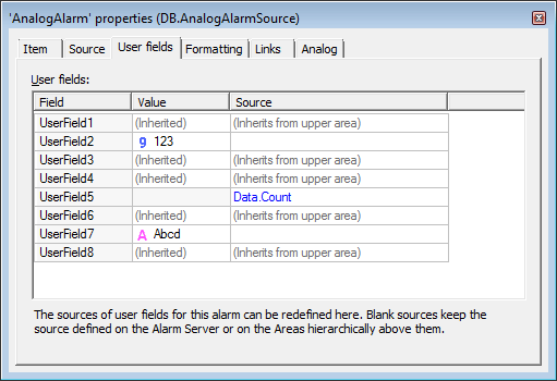 Analog Alarm with new User Fields options