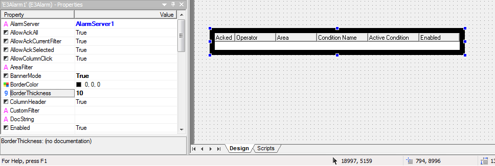 E3Alarm's BannerMode, BorderThickness, and BorderColor properties