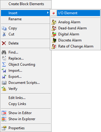 Inserting an I/O Block Element Inserting an I/O Block Element