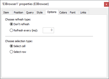 Options tab Options tab