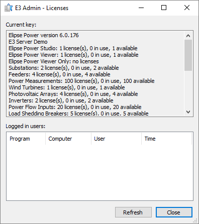 E3 Admin - Licenses window E3 Admin - Licenses window