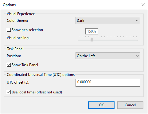 Options window Options window