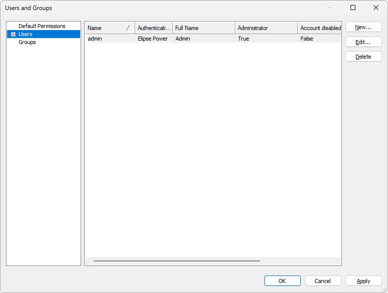 Users and Groups window Users and Groups window