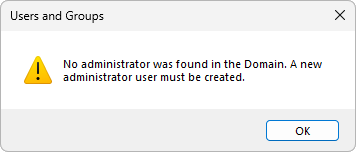 Warning about the lack of an administrator user Warning about the lack of an administrator user