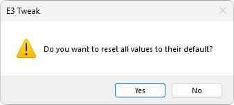 Dialog box to confirm the Reset Default option Dialog box to confirm the Reset Default option