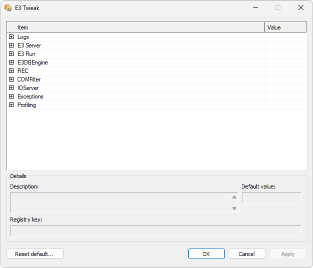E3 Tweak's main window E3 Tweak's main window