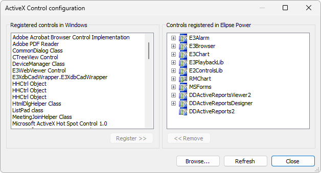 ActiveX Control configuration window