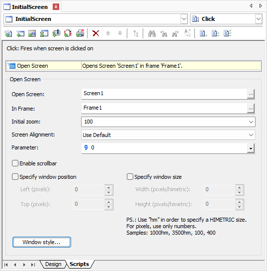 Settings for the Open Screen Pick Settings for the Open Screen Pick