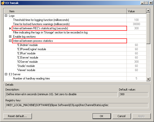 New log configuration items in E3 Tweak New log configuration items in E3 Tweak