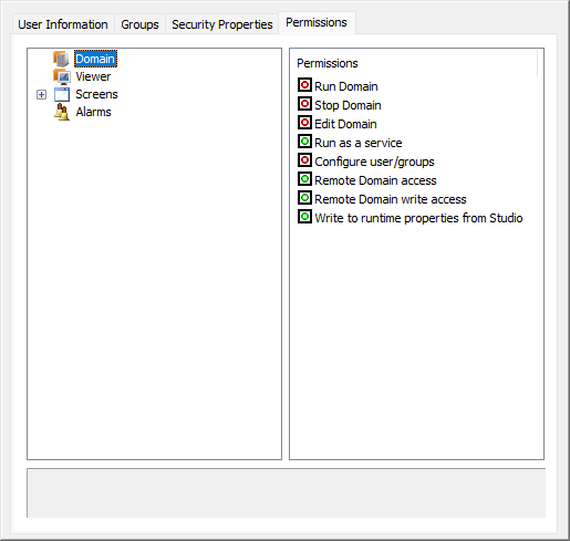 Permissions tab of a user Permissions tab of a user