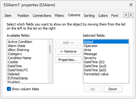 Columns tab Columns tab