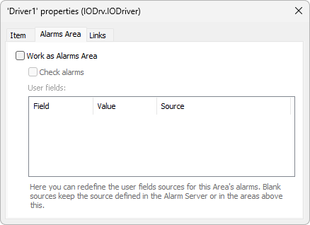 Alarms Area tab Alarms Area tab
