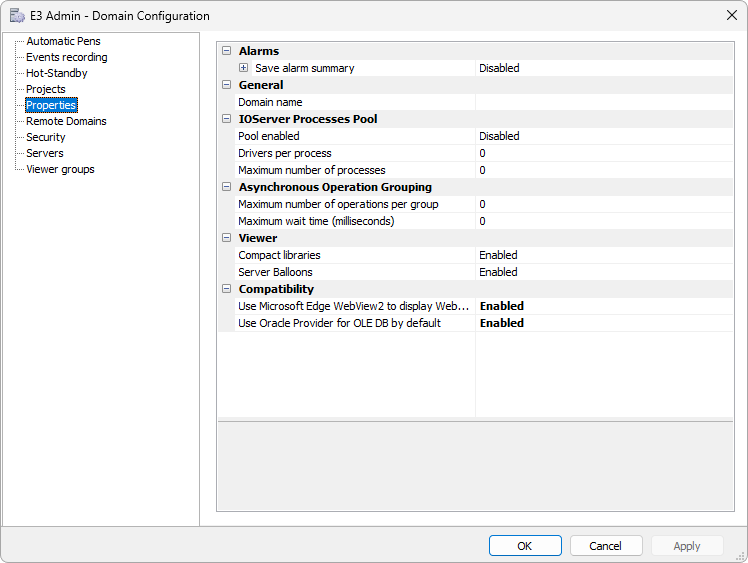 Domains > Configuration > Properties Tab