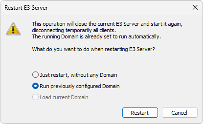 Options to restart an E3 Server with start up configured Options to restart an E3 Server with start up configured