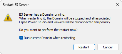 Option to restart an E3 Server without start up configured Option to restart an E3 Server without start up configured